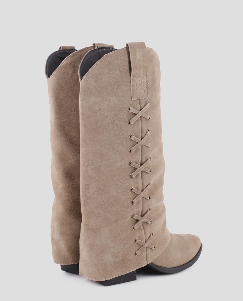 Botas Básicas de Cano Alto em Pele Camurça com Capa e Tacão Largo Camel-3