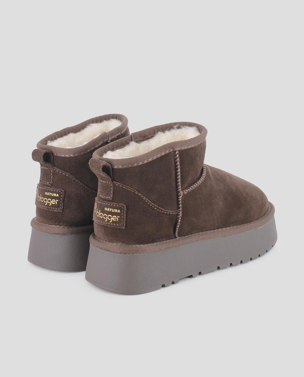 Botins Estilo Australiano com Plataforma em Pele Castanho-3