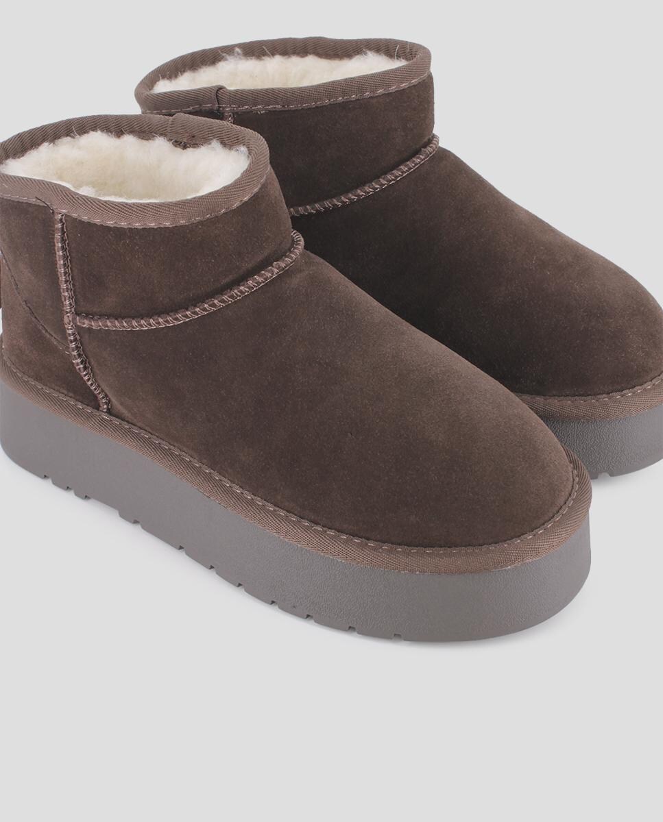 Botins Estilo Australiano com Plataforma em Pele Castanho-4