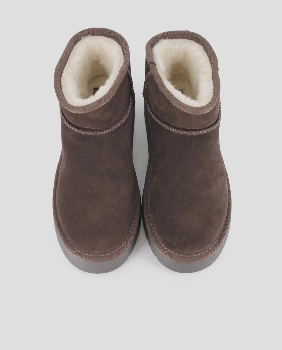 Botins Estilo Australiano com Plataforma em Pele Castanho-5