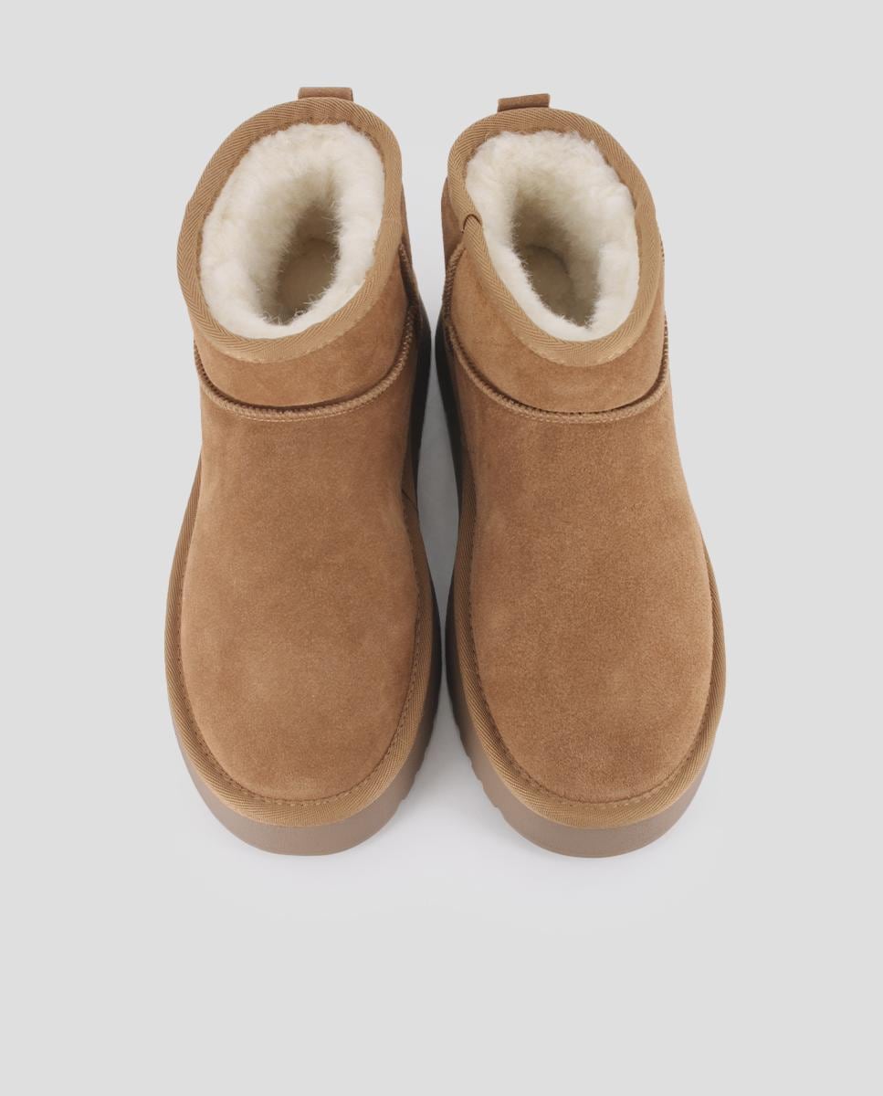 Botins Estilo Australiano com Plataforma em Pele Castanho-5