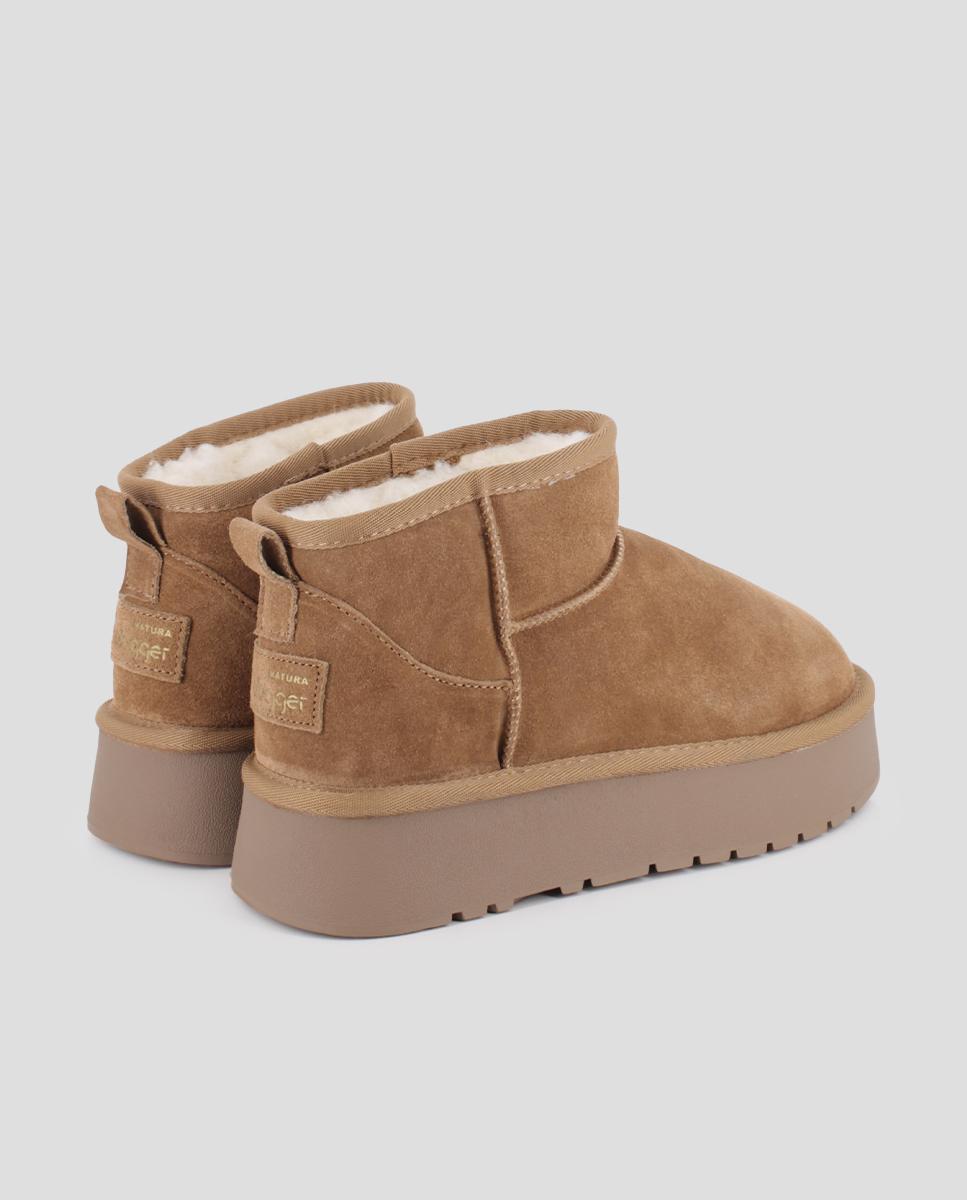 Botins Estilo Australiano com Plataforma em Pele Castanho-3