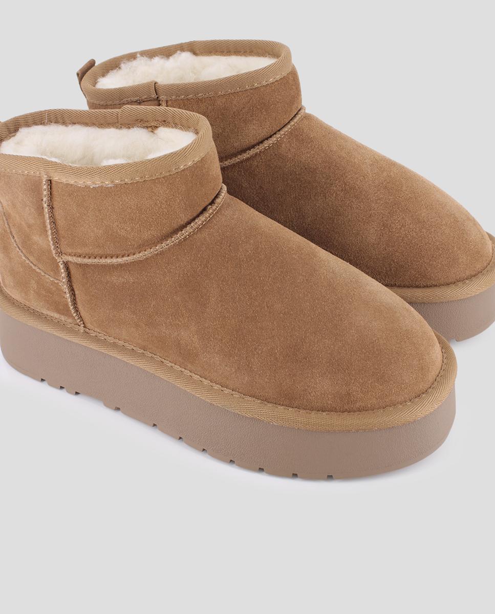 Botins Estilo Australiano com Plataforma em Pele Castanho-4