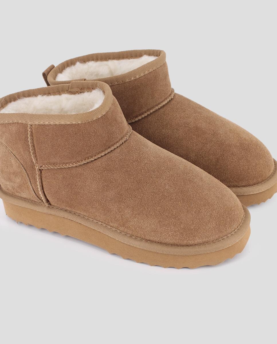 Botins Estilo Australiano de Sola Rasa em Pele Castanho-4