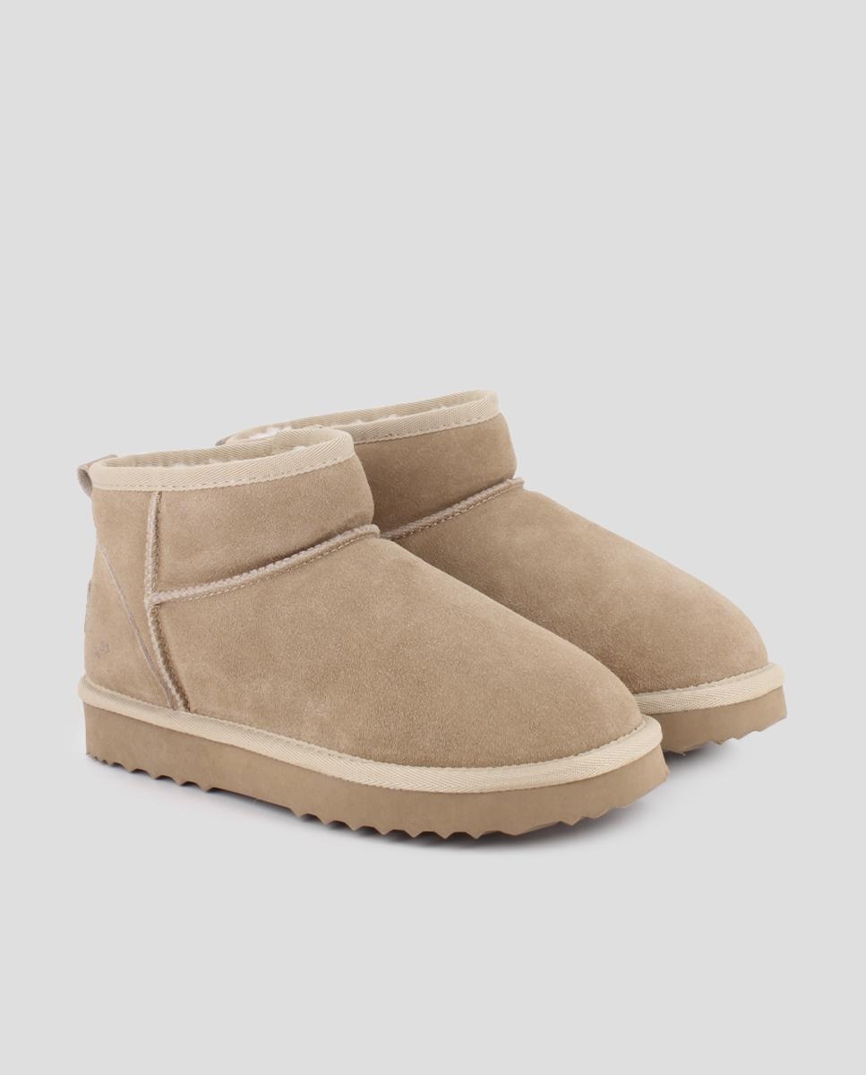 Botins Estilo Australiano de Sola Rasa em Pele Bege-2