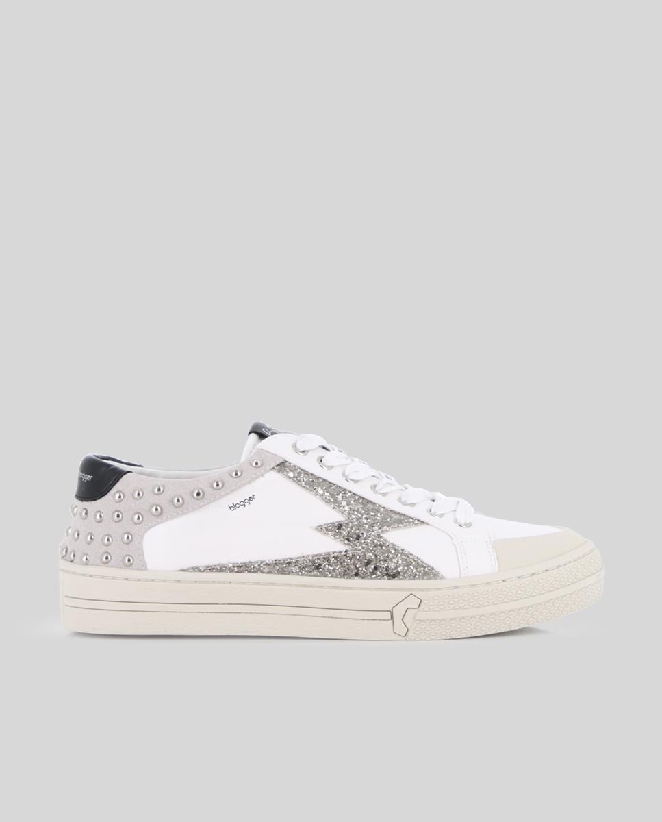 Sapatilhas Desportivas com Tachas e Purpurina Branco-1