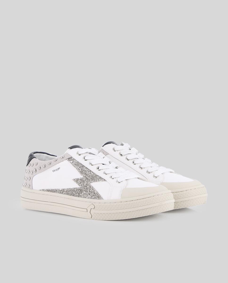 Sapatilhas Desportivas com Tachas e Purpurina Branco-2