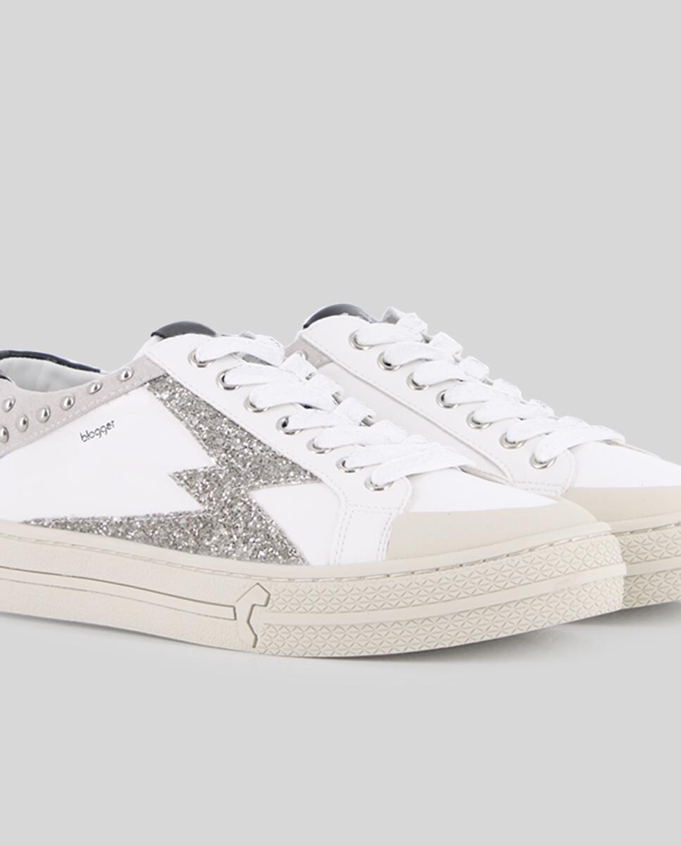 Sapatilhas Desportivas com Tachas e Purpurina Branco-4