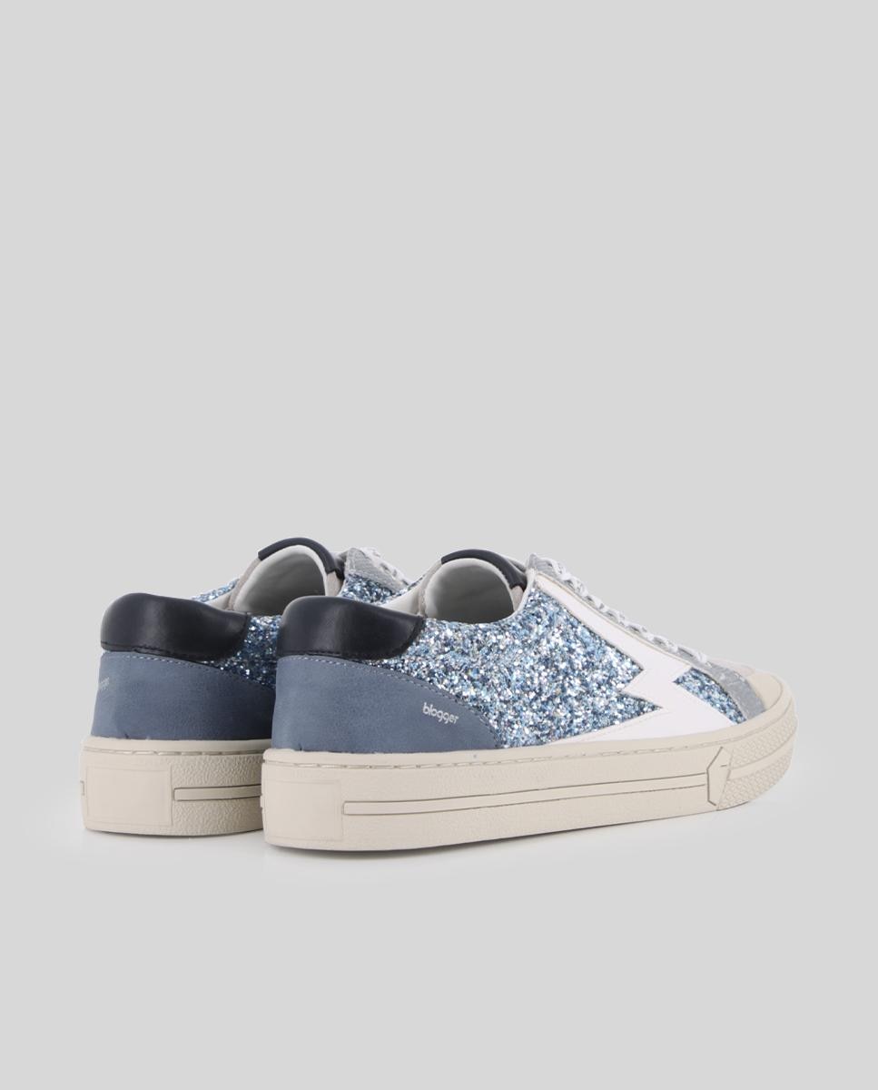 Sapatilhas Desportivas com Tachas e Purpurina Azul / Branco-3