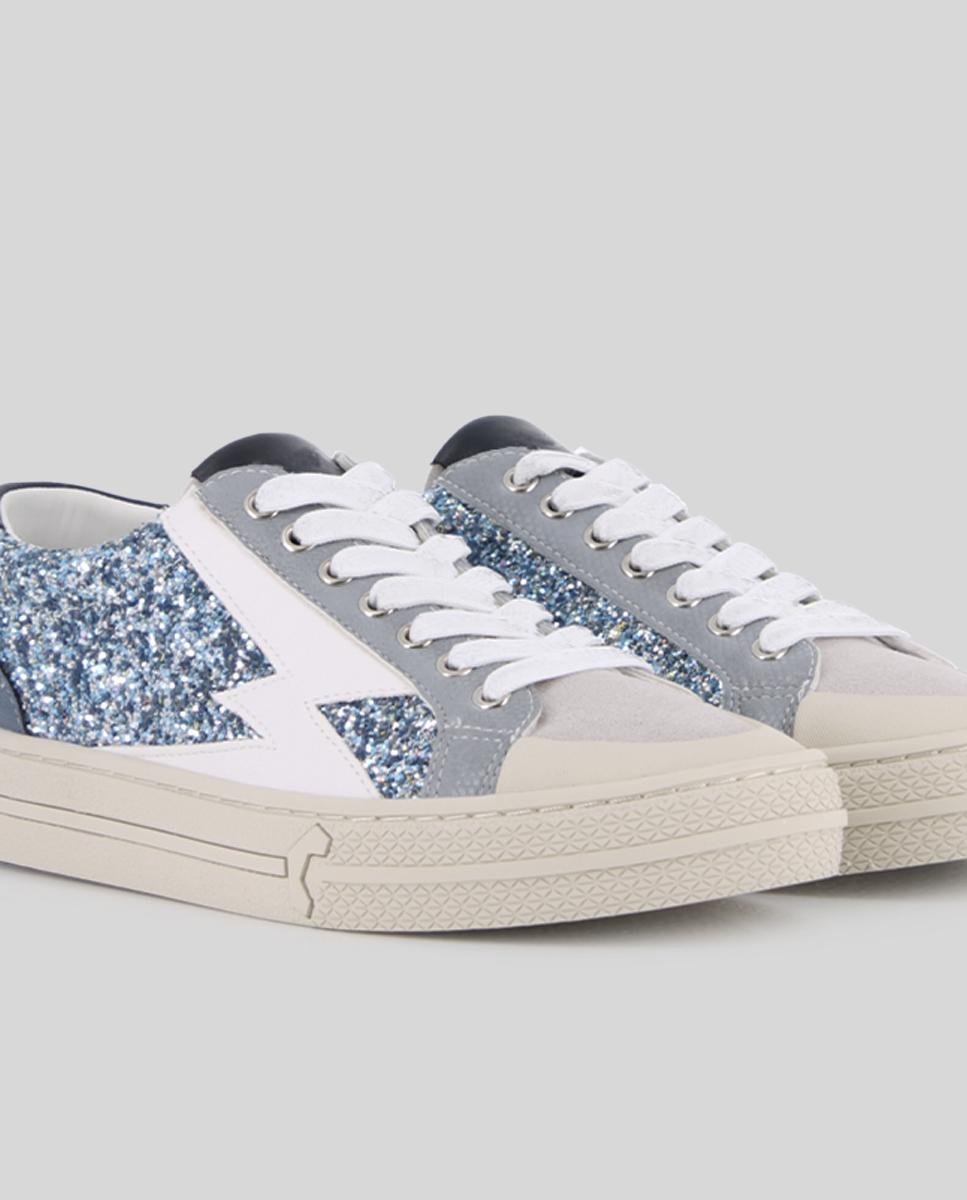 Sapatilhas Desportivas com Tachas e Purpurina Azul / Branco-4