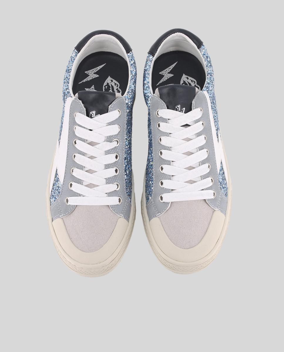 Sapatilhas Desportivas com Tachas e Purpurina Azul / Branco-5