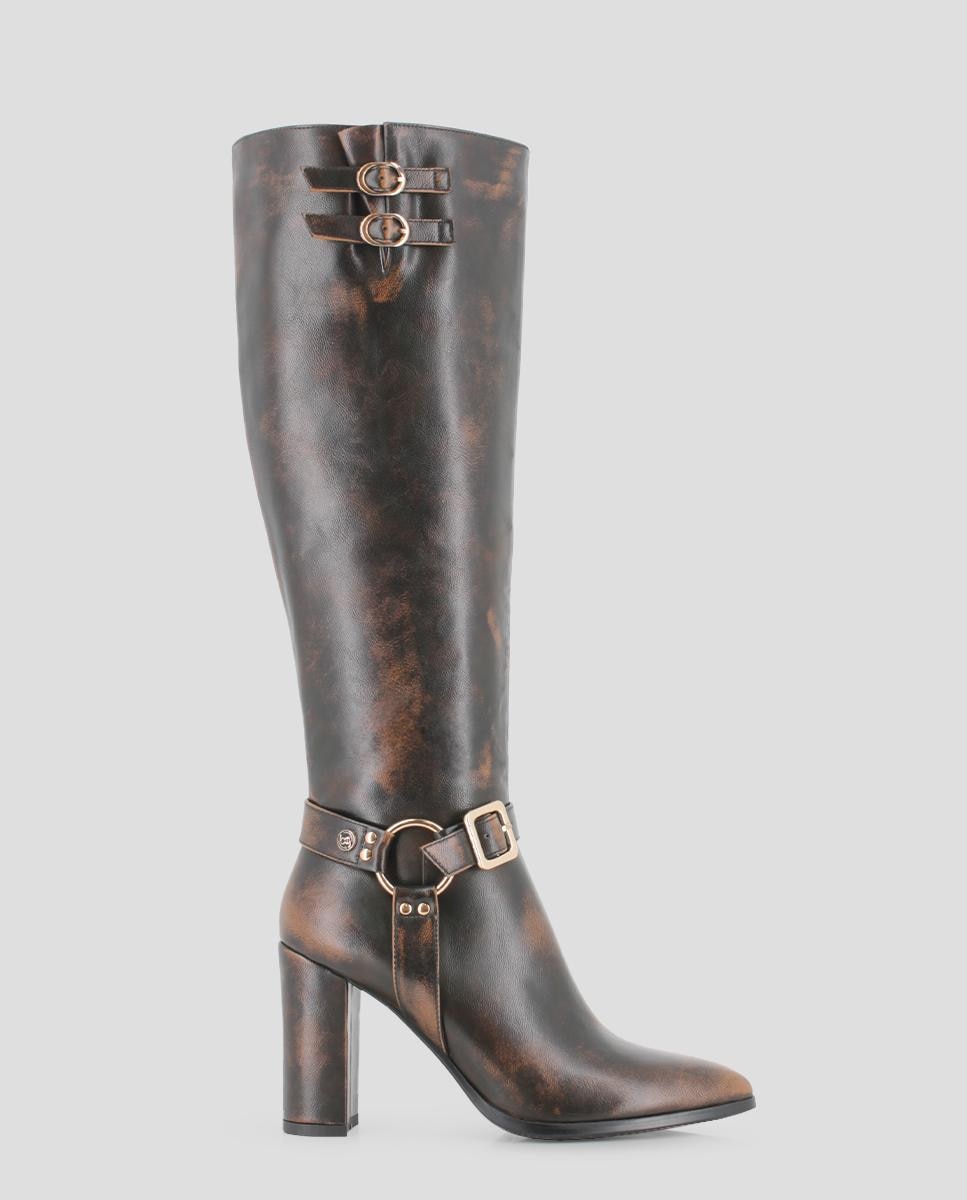 Botas de Cano Alto com Detalhes Metálicos Castanho-1