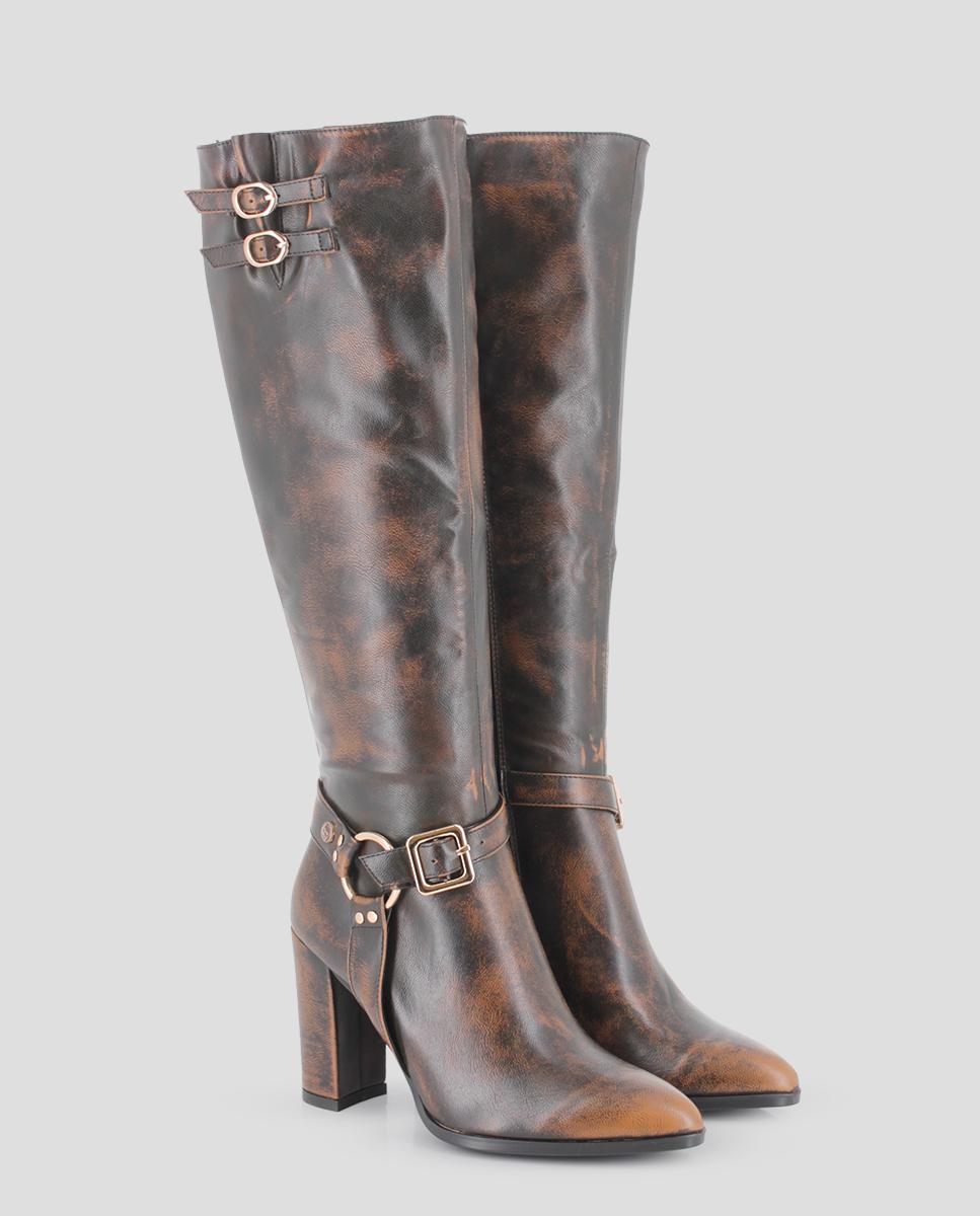 Botas de Cano Alto com Detalhes Metálicos Castanho-2