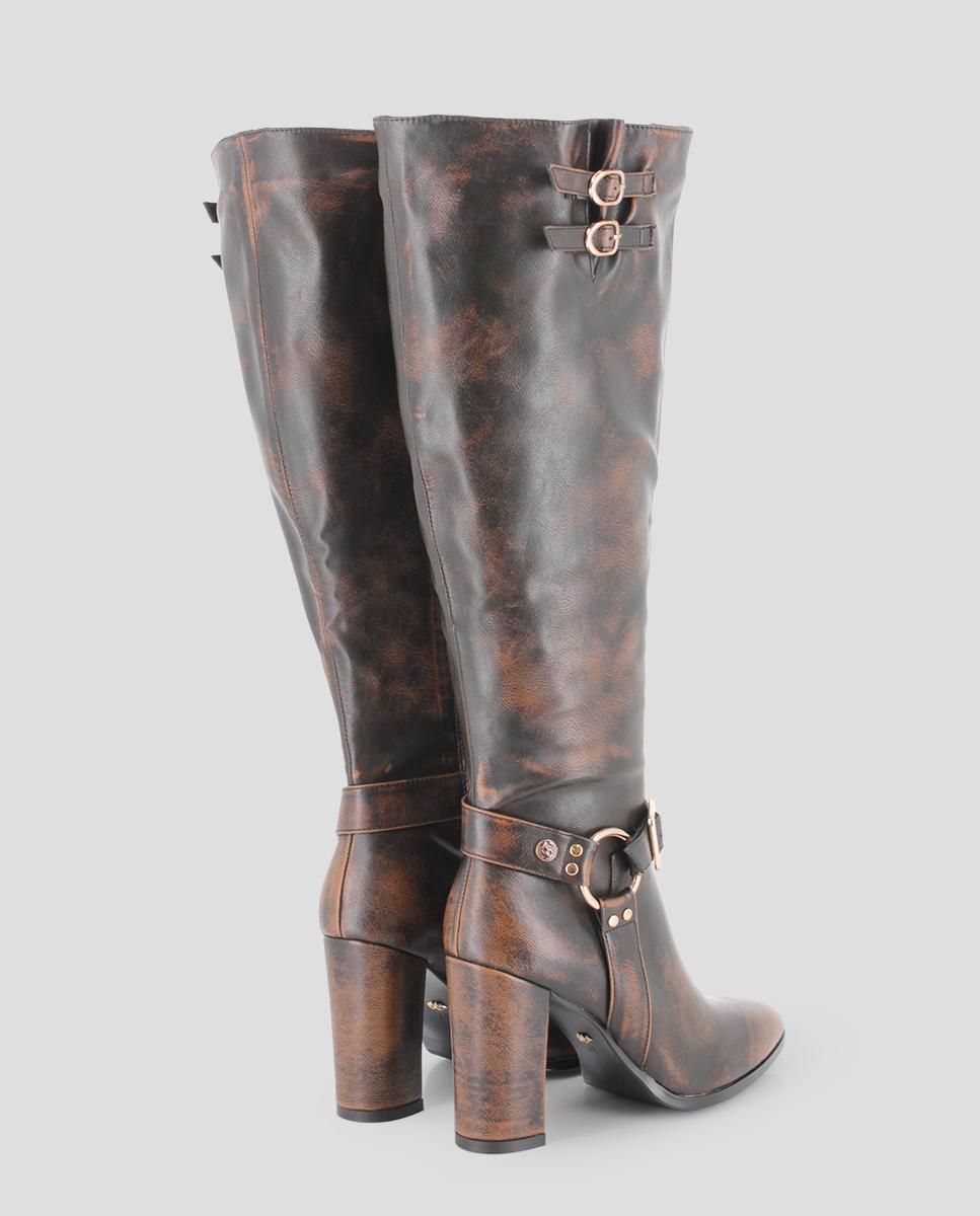 Botas de Cano Alto com Detalhes Metálicos Castanho-3