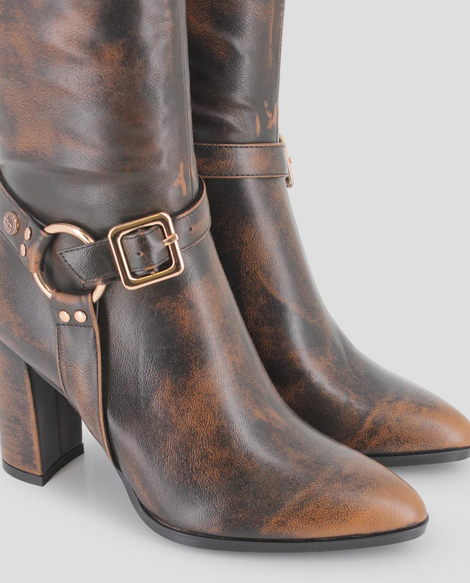 Botas de Cano Alto com Detalhes Metálicos Castanho-4