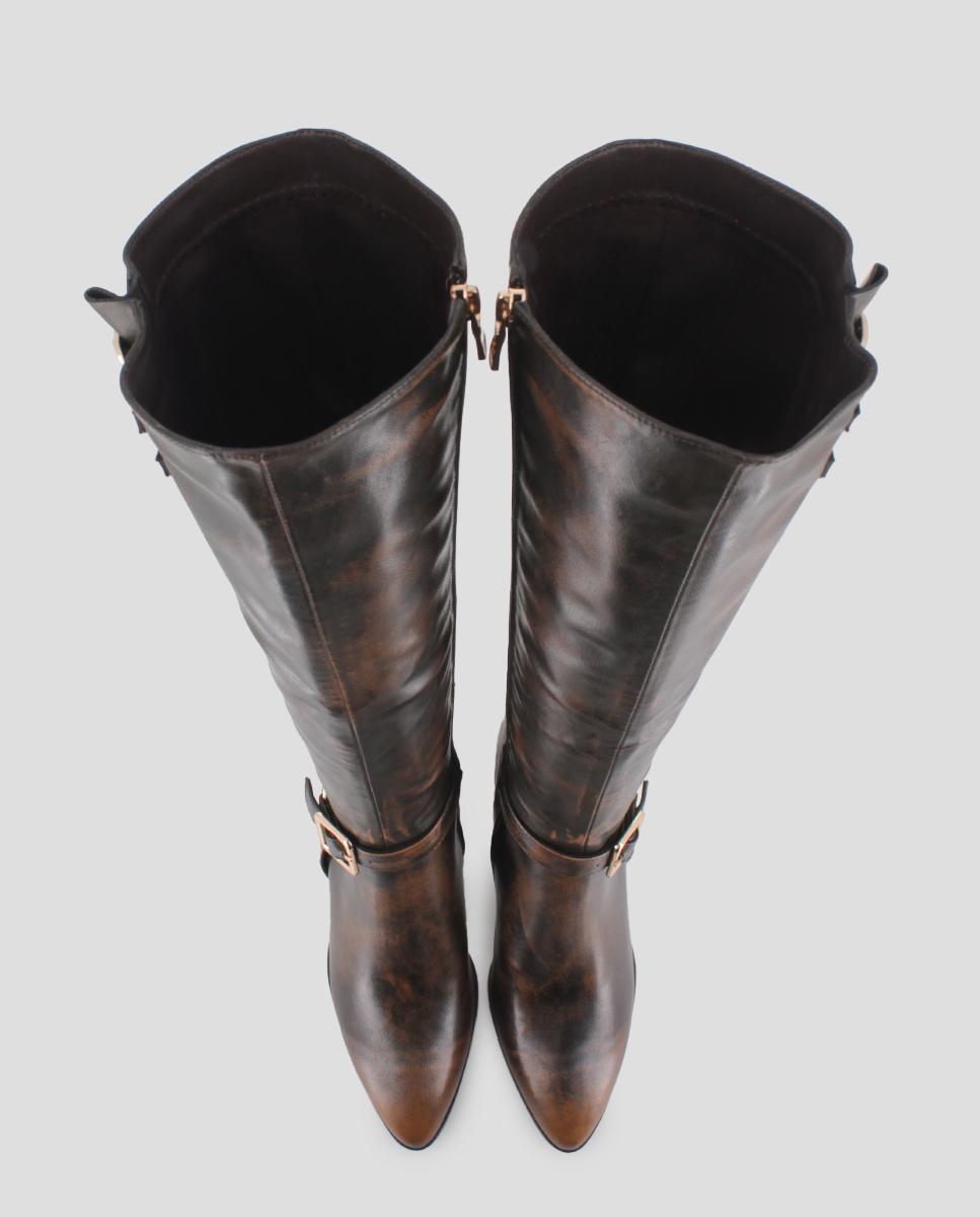 Botas de Cano Alto com Detalhes Metálicos Castanho-5