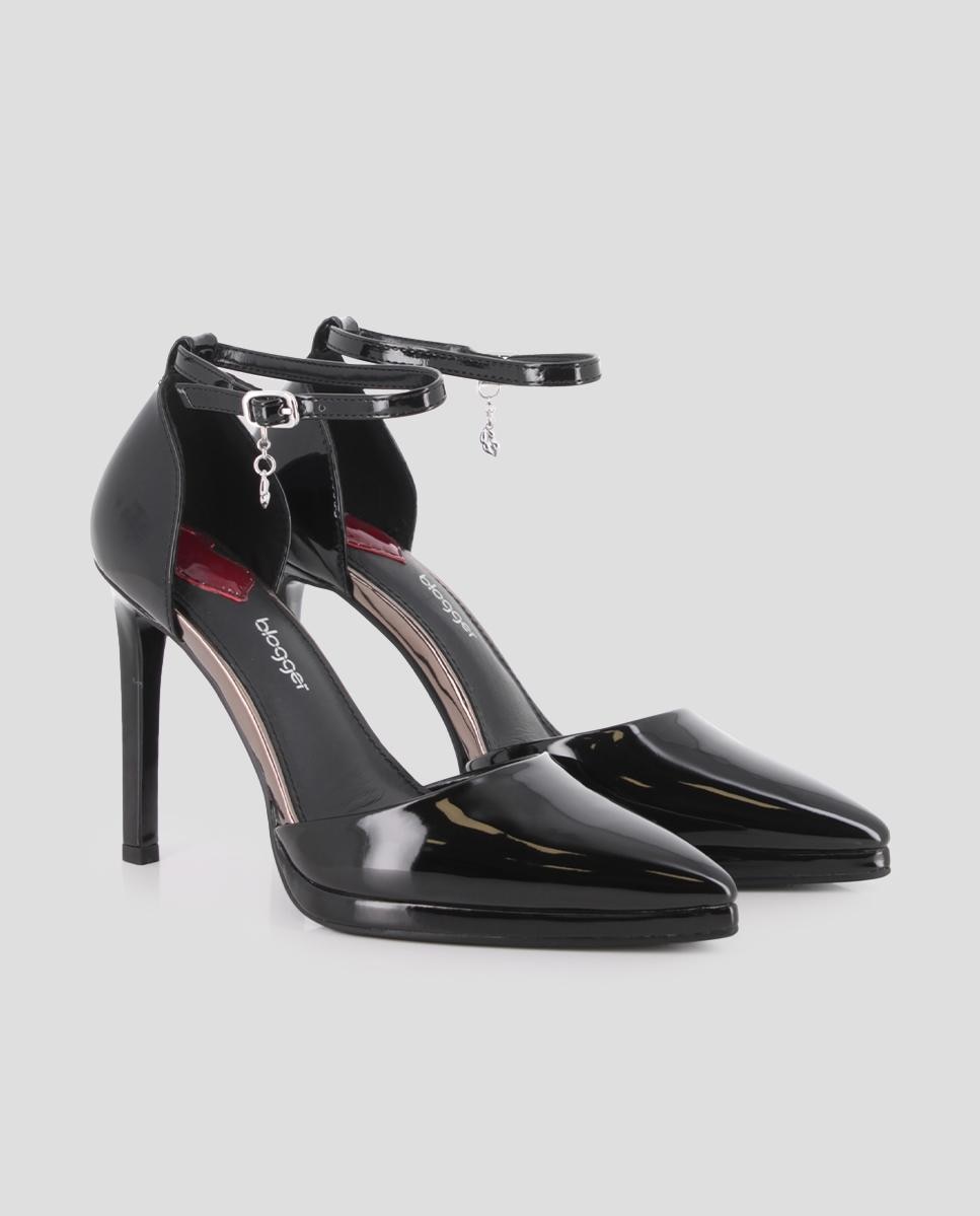 Sapatos de Salto Efeito Verniz com Fecho de Pulseira Preto-2
