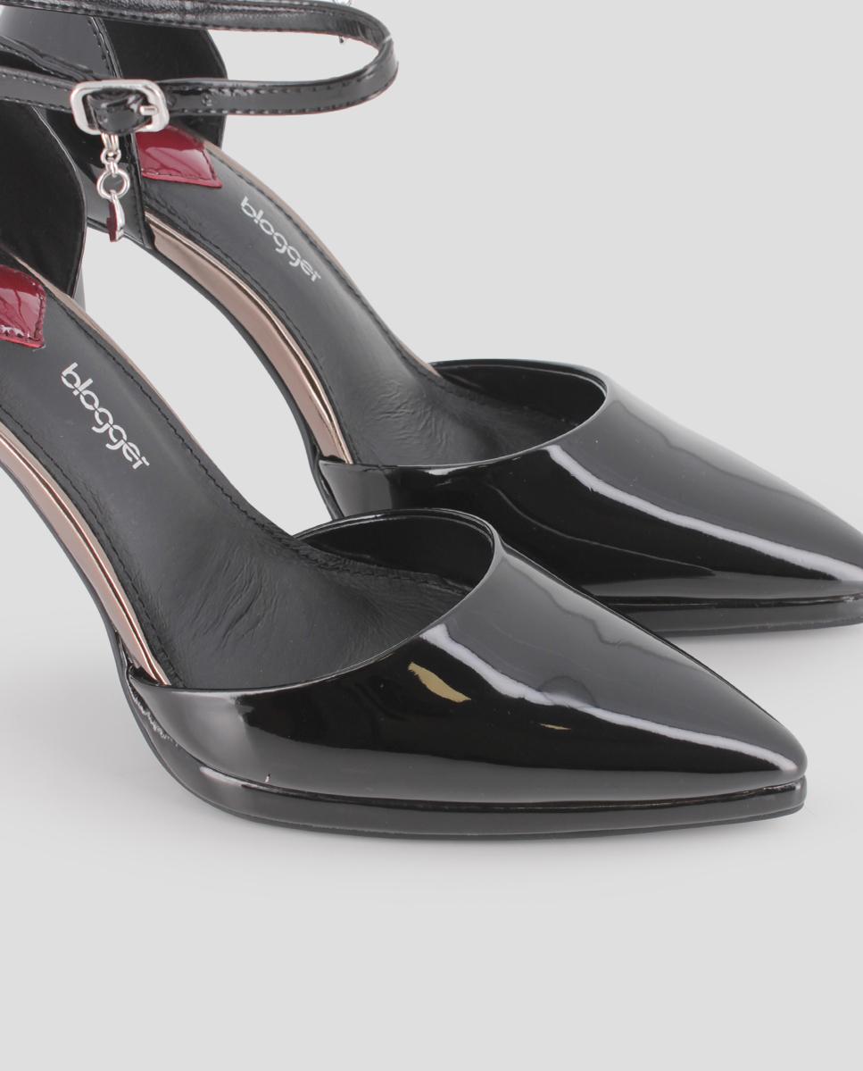 Sapatos de Salto Efeito Verniz com Fecho de Pulseira Preto-4