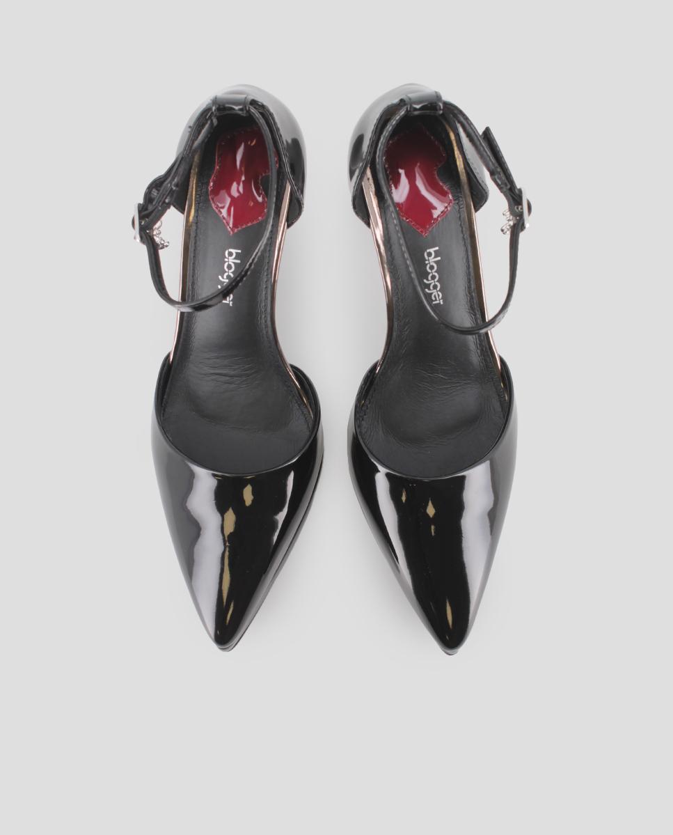 Sapatos de Salto Efeito Verniz com Fecho de Pulseira Preto-5