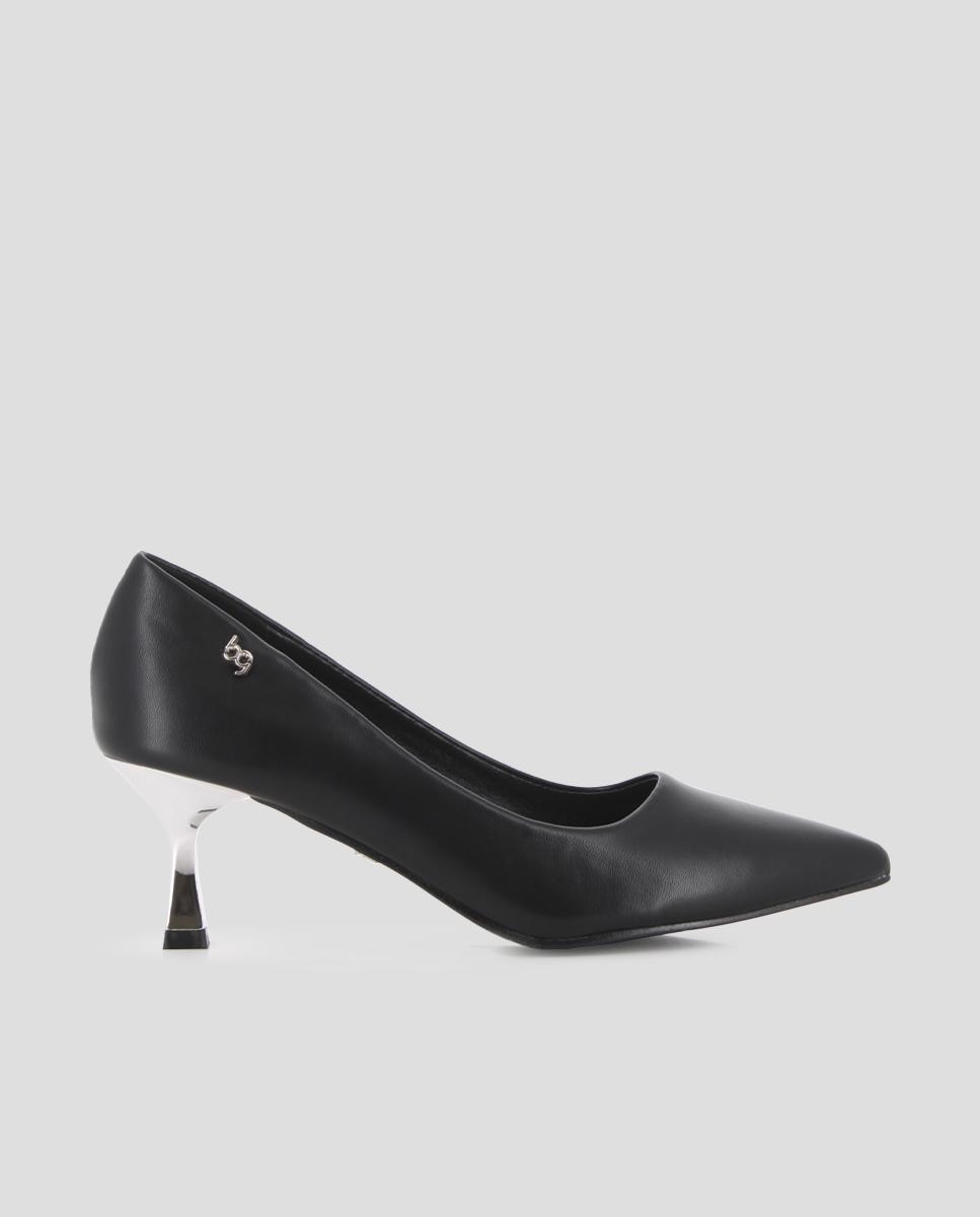 Imagem 0 de Sapatos de Salto Lisos com Tacão Fino Metalizado