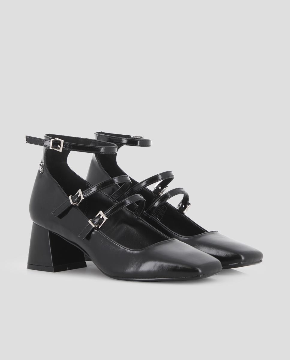 Sapatos de Salto com Tiras na Parte Superior e Fecho com Fivelas Preto-2