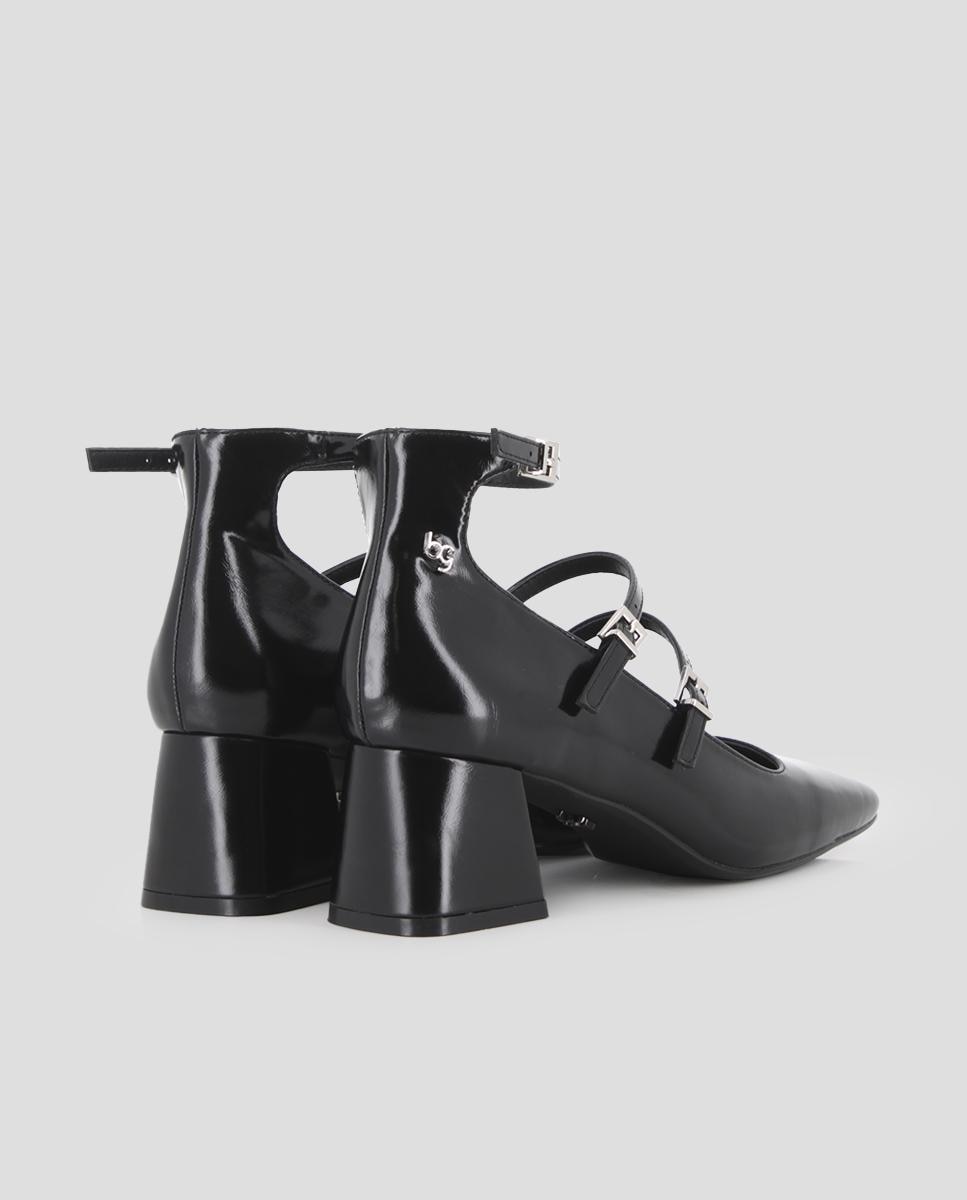 Sapatos de Salto com Tiras na Parte Superior e Fecho com Fivelas Preto-3