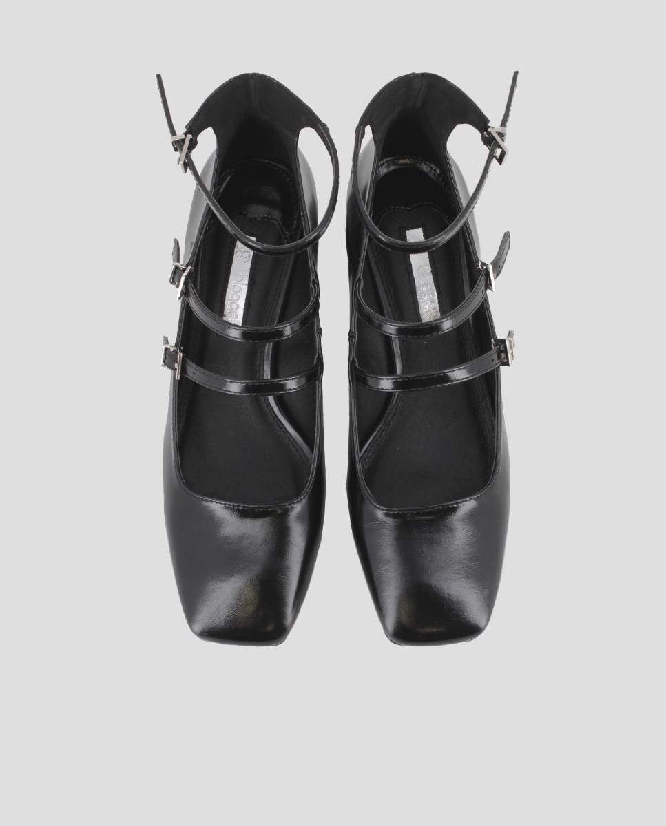 Sapatos de Salto com Tiras na Parte Superior e Fecho com Fivelas Preto-5