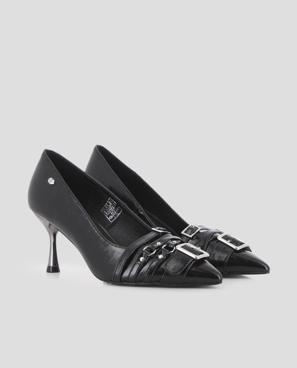 Sapatos de Salto com Detalhes de Ferragens e Fivelas Preto-2