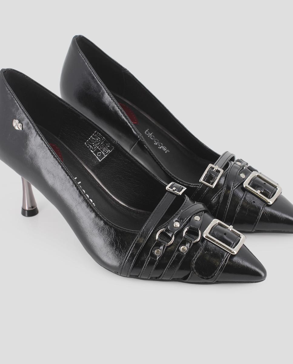 Sapatos de Salto com Detalhes de Ferragens e Fivelas Preto-4