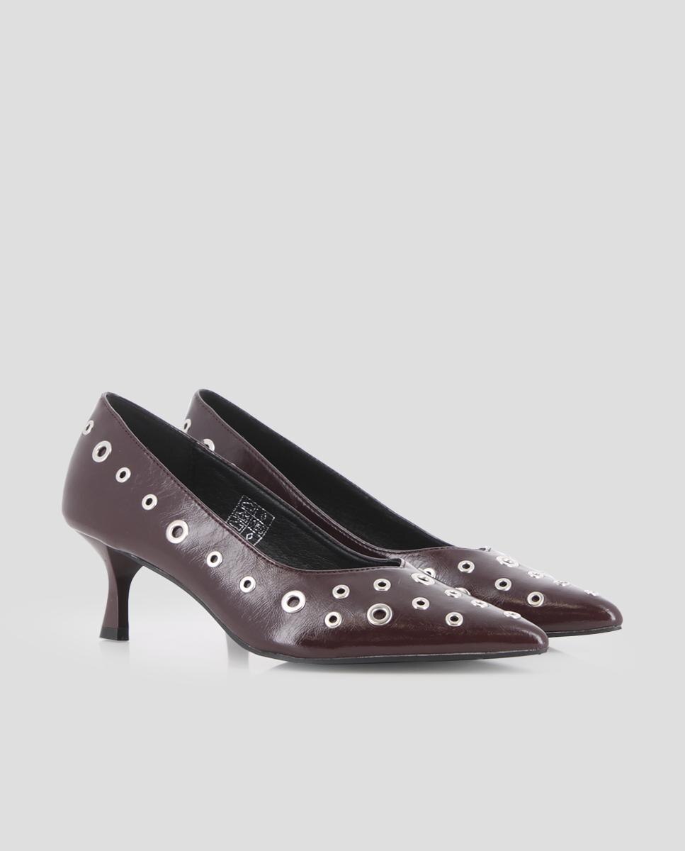 Sapatos de Salto Liso com Ilhós Metálicos na Parte Superior Bordeaux-2