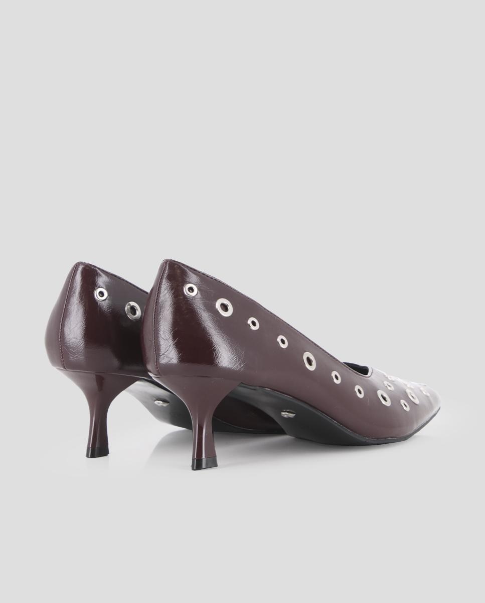 Sapatos de Salto Liso com Ilhós Metálicos na Parte Superior Bordeaux-3