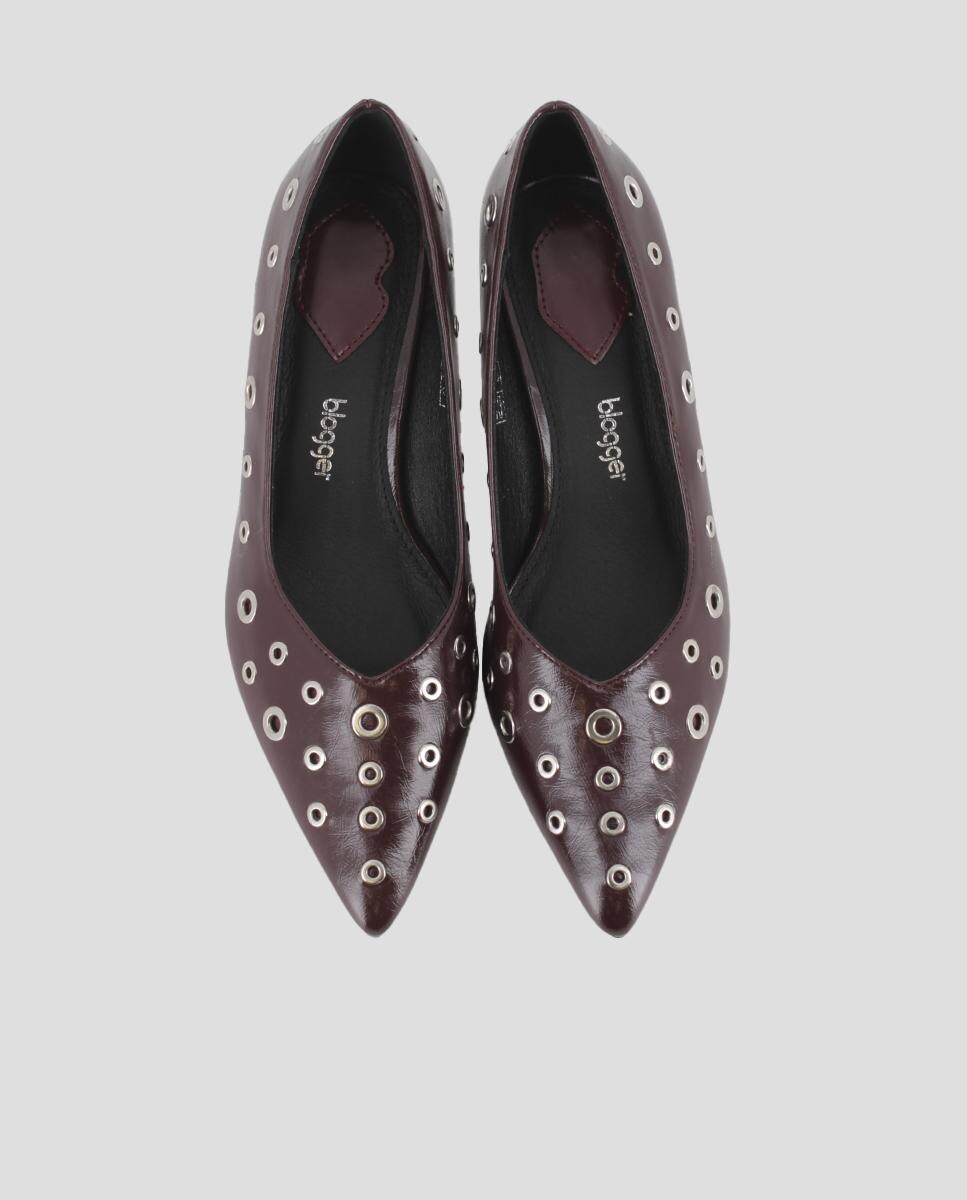 Sapatos de Salto Liso com Ilhós Metálicos na Parte Superior Bordeaux-5