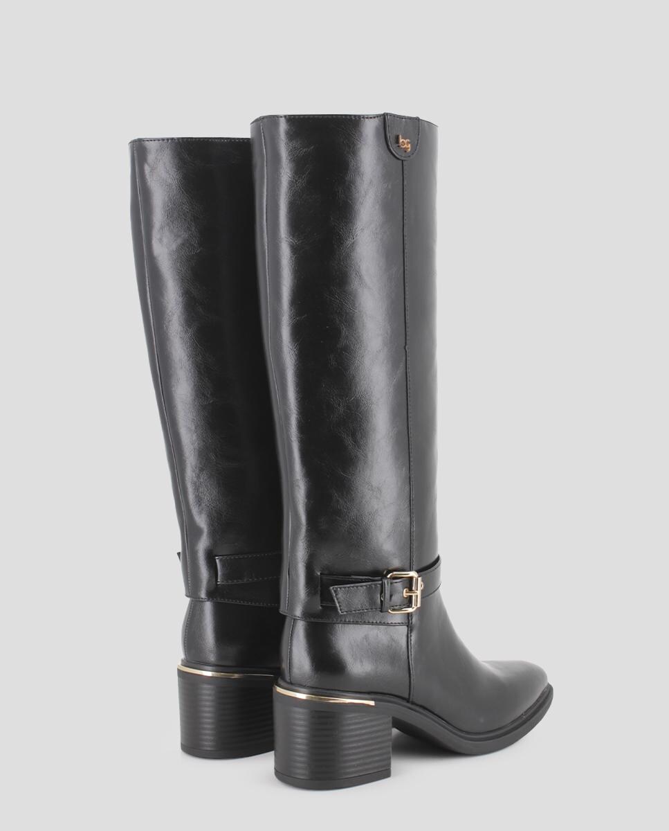 Botas Básicas de Cano Alto e Detalhes Metálicos Preto-3