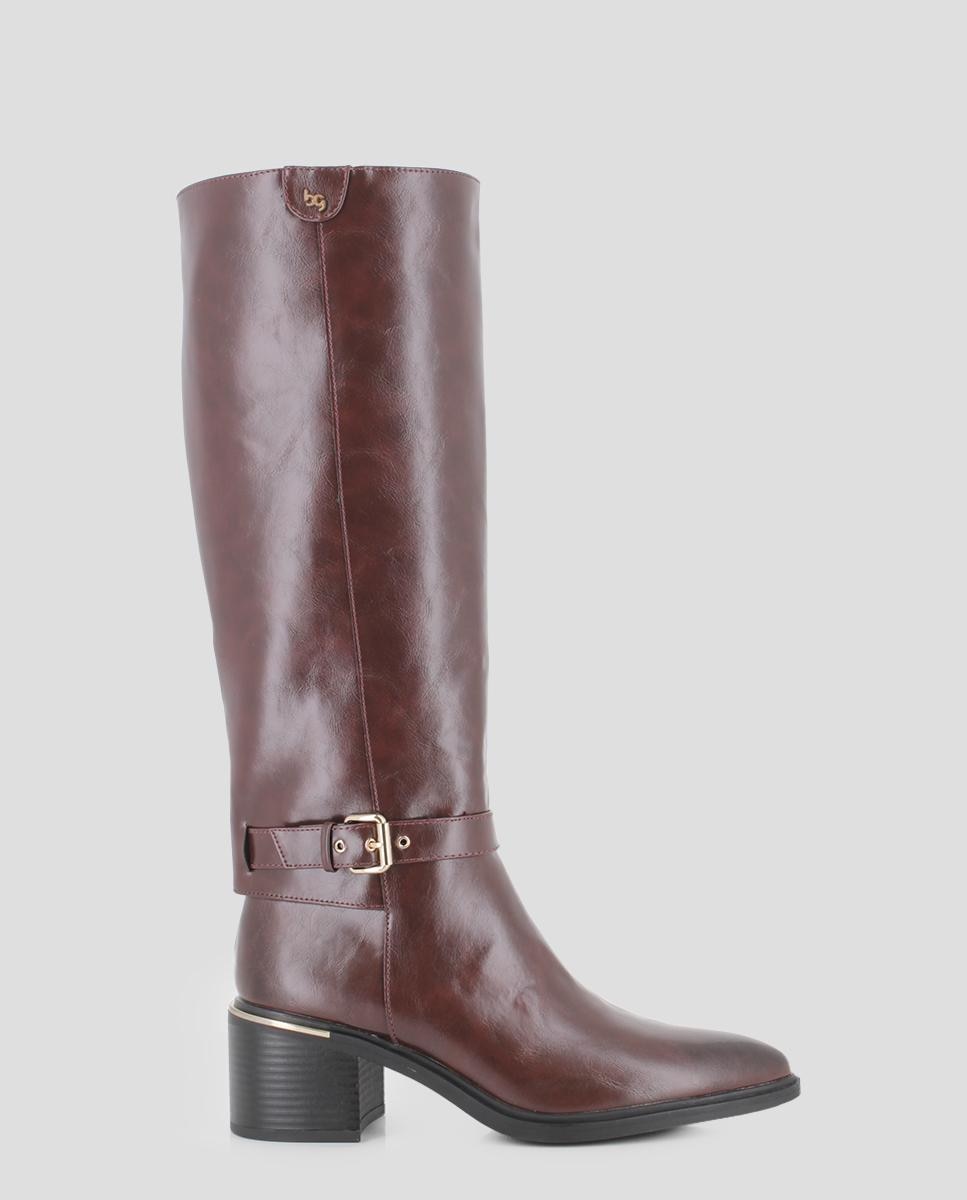 Botas Básicas de Cano Alto e Detalhes Metálicos Castanho-1