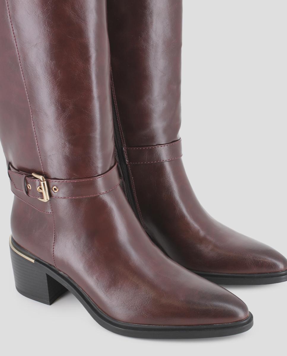 Botas Básicas de Cano Alto e Detalhes Metálicos Castanho-4