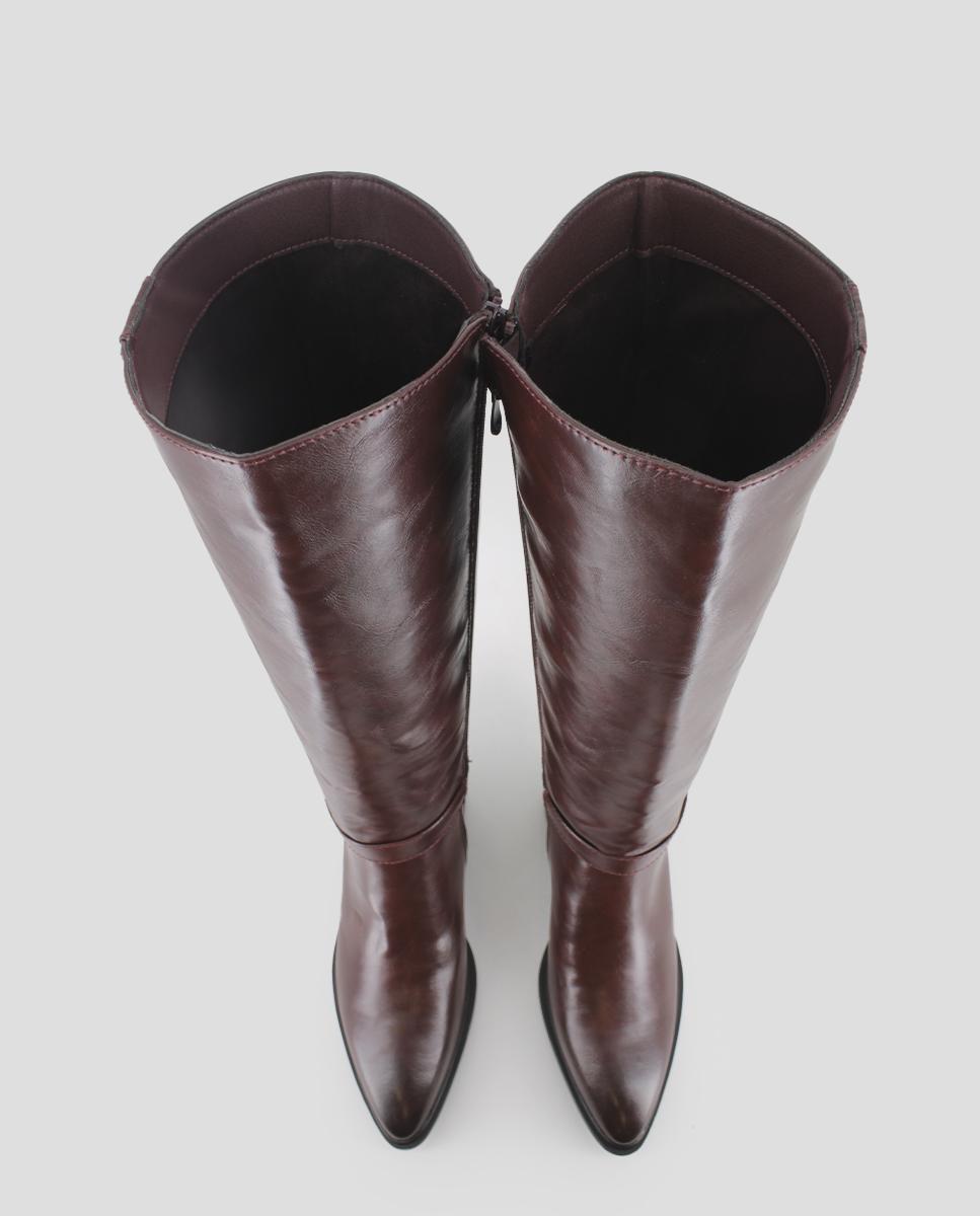 Botas Básicas de Cano Alto e Detalhes Metálicos Castanho-5