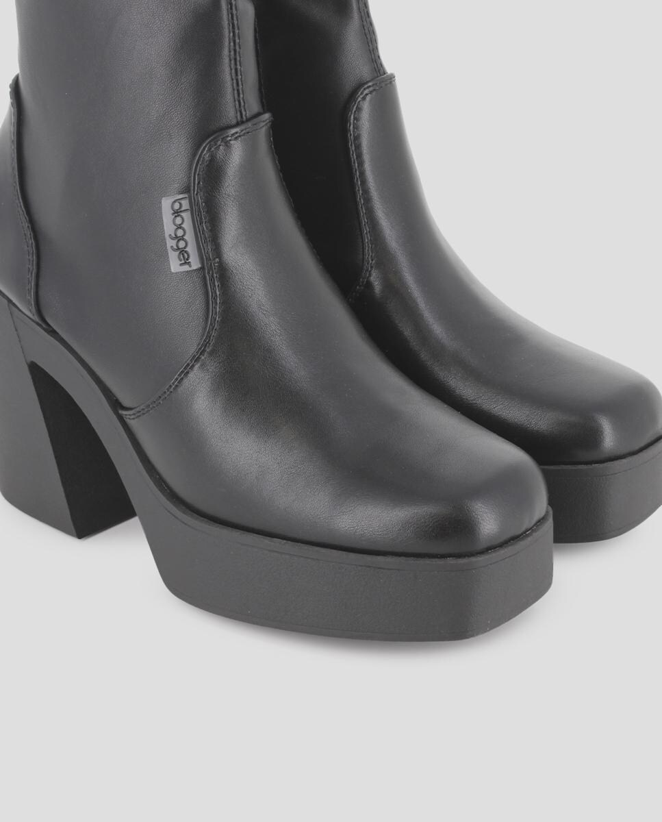 Botins Elásticos com Salto Alto e Largo Preto-4
