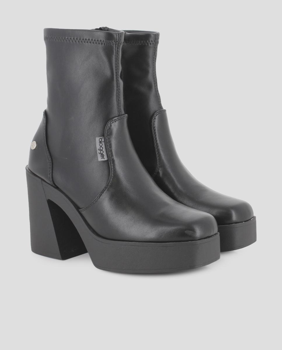 Botins Elásticos com Salto Alto e Largo Preto-2