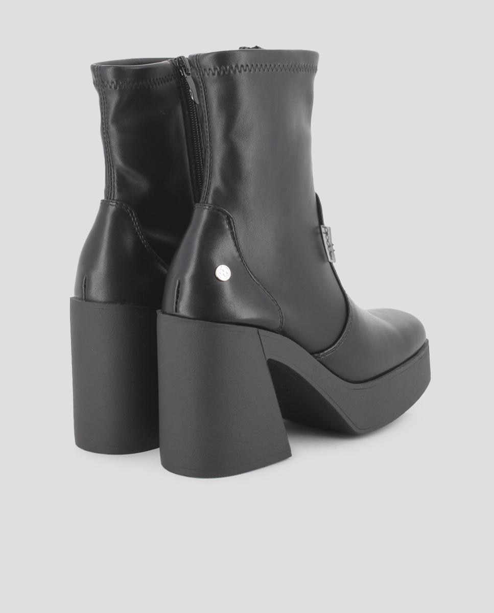 Botins Elásticos com Salto Alto e Largo Preto-3