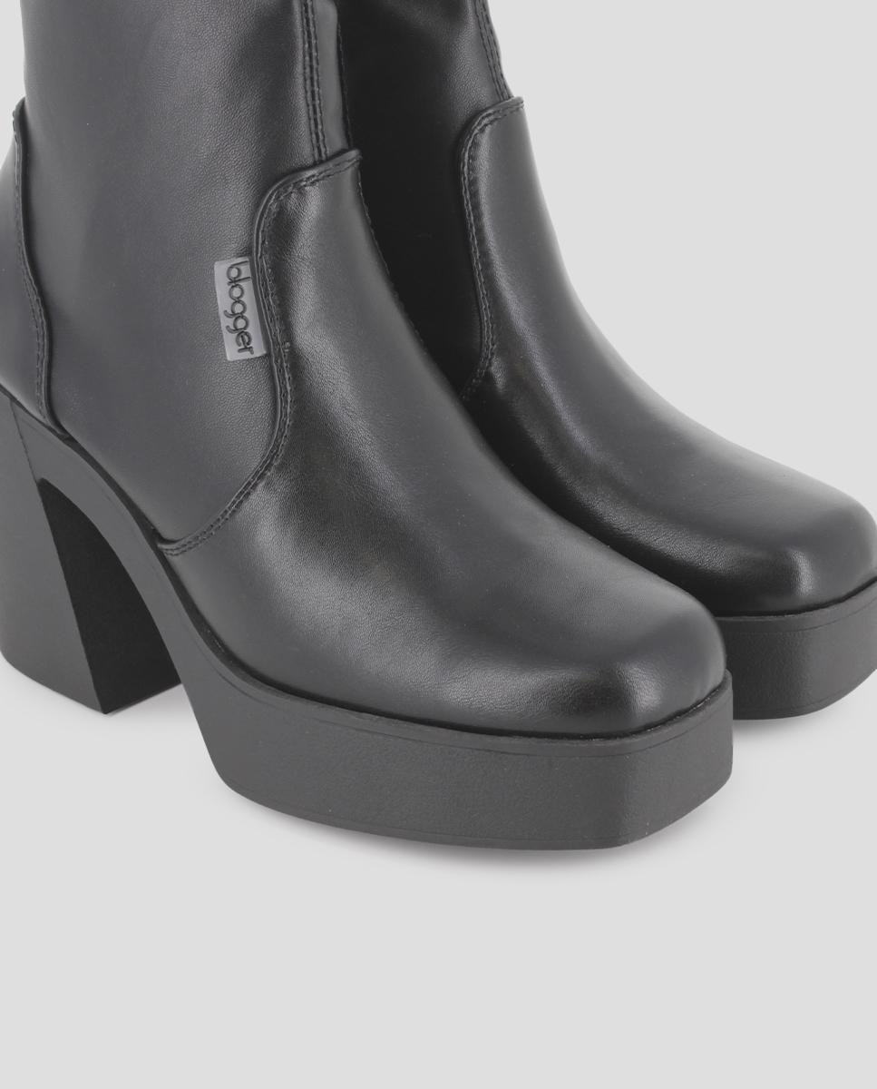 Botins Elásticos com Salto Alto e Largo Preto-4