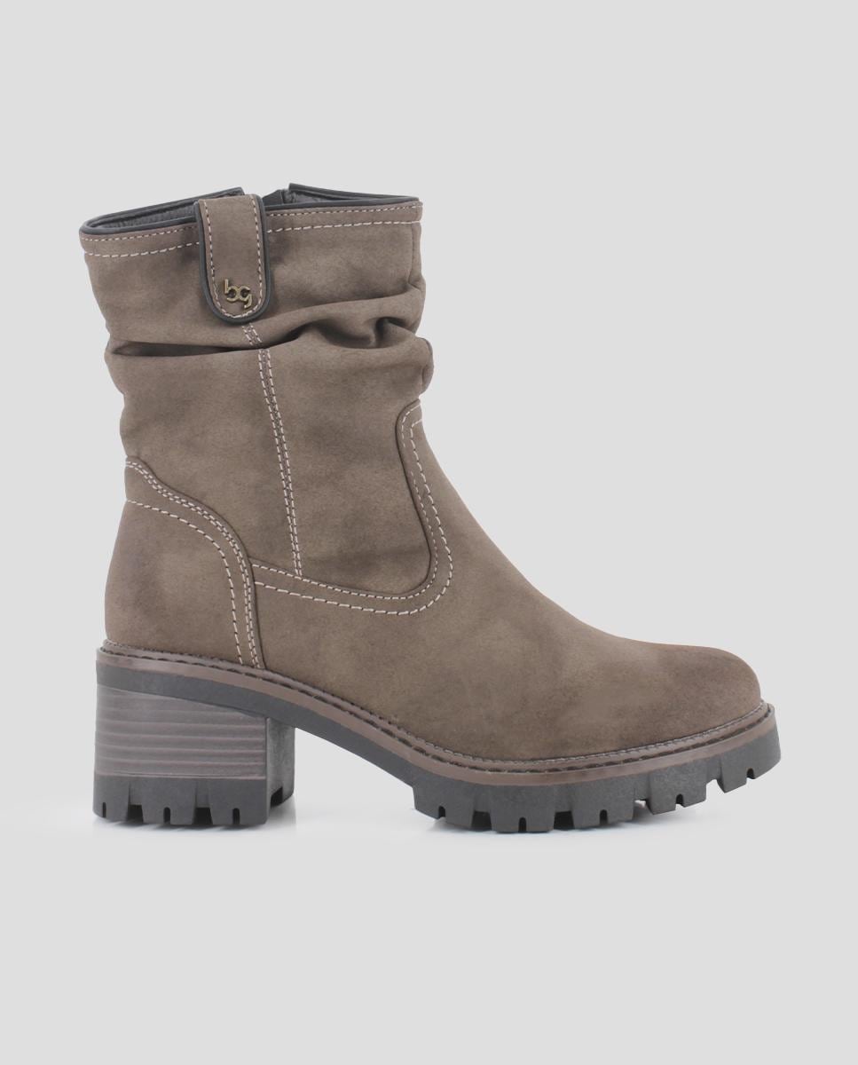 Botins Elásticos com Tacão Largo e Cano Enrugado Castanho-1