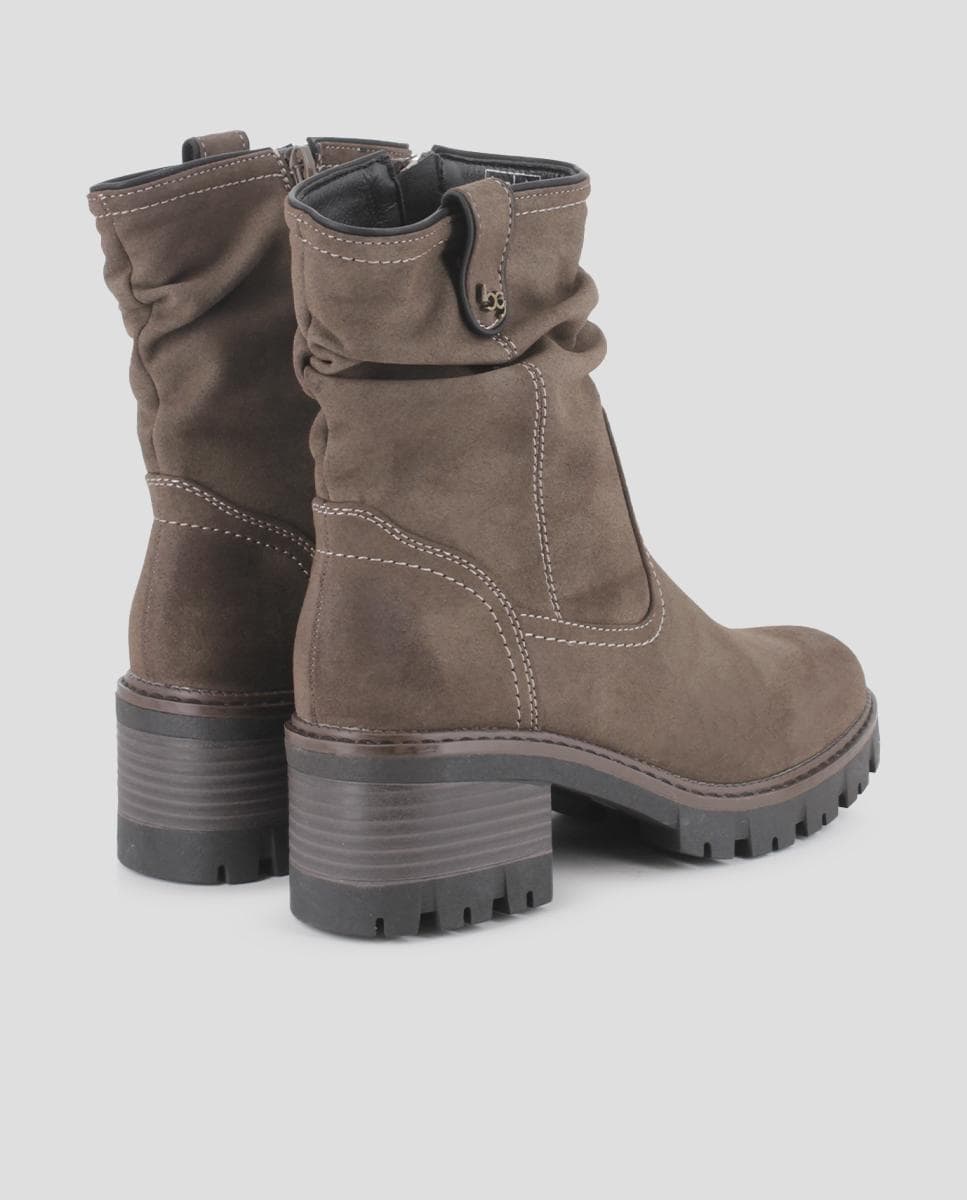 Botins Elásticos com Tacão Largo e Cano Enrugado Castanho-3