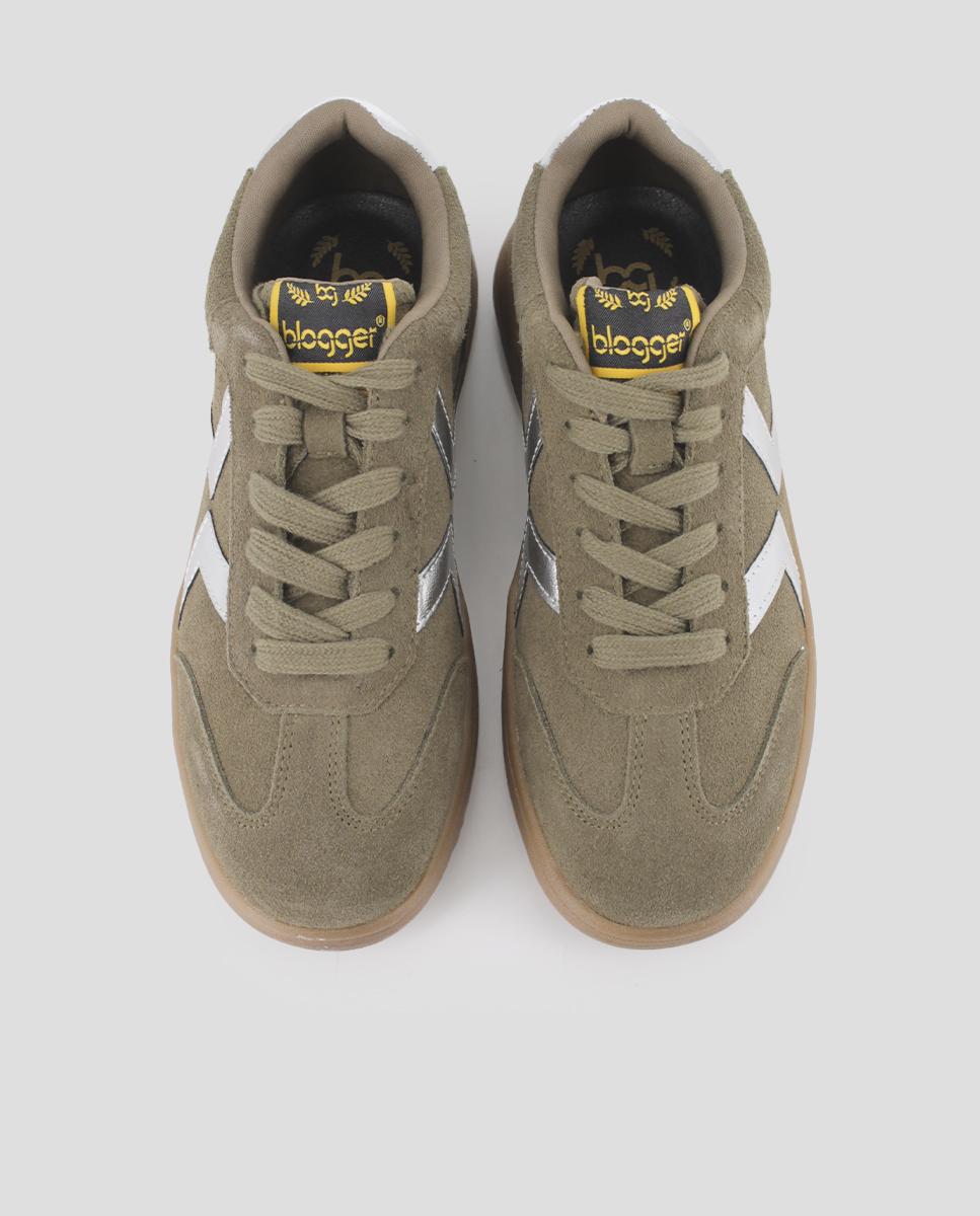 Sapatilhas Desportivas com Detalhes Metálicos e Atacadores Verde-militar-5