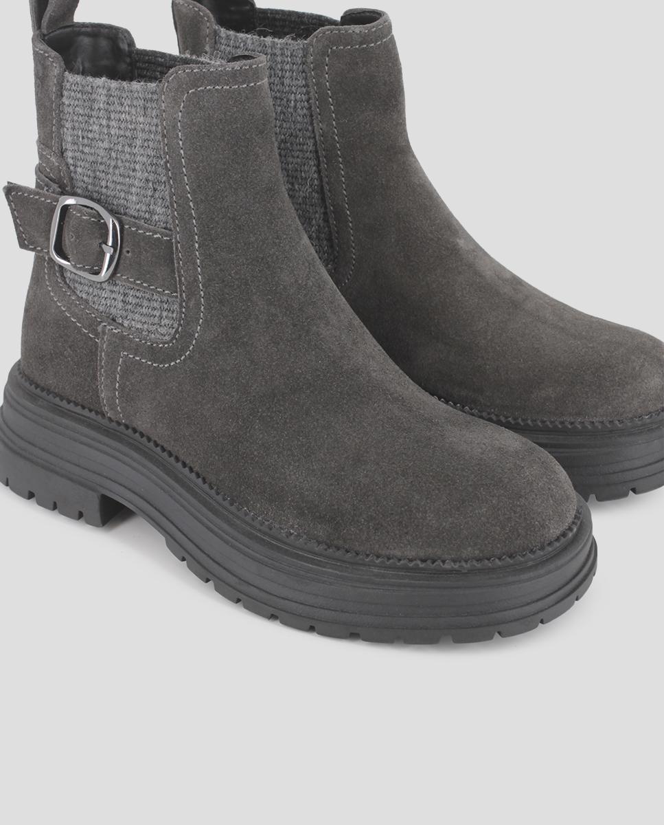 Botins em Pele com Detalhe de Fivela Cinzento-escuro-4