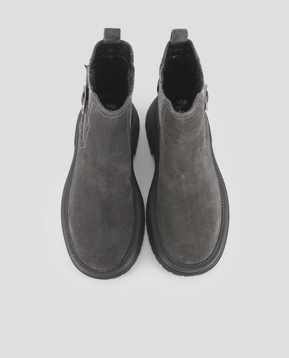 Botins em Pele com Detalhe de Fivela Cinzento-escuro-5