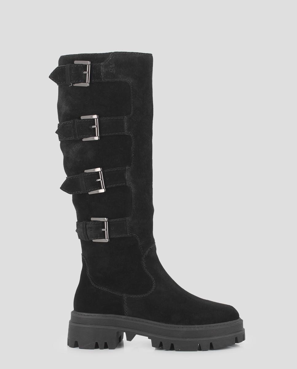 Imagem 0 de Botas Cano Alto em Pele com Detalhe de Fivelas