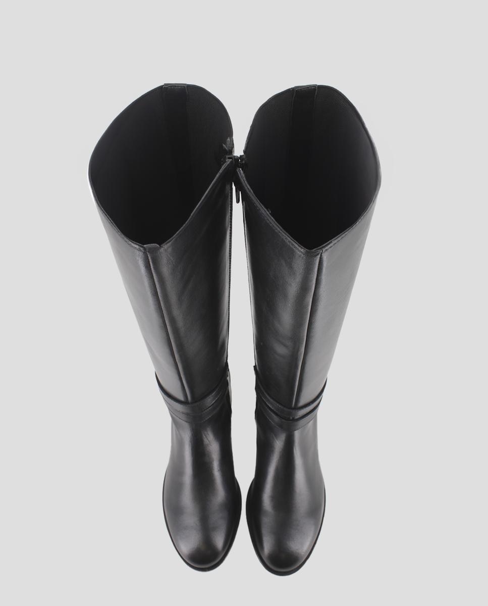 Botas de Cano Alto em Pele com Parte Posterior Elástica e Tacão Largo Preto-4