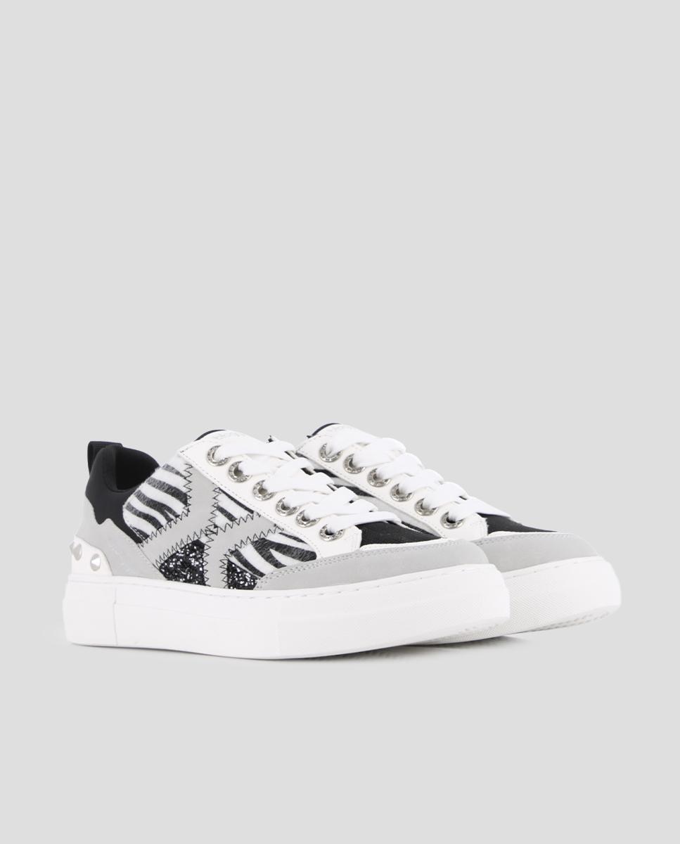 Sapatilhas Chunky com Estampado e Purpurina Preto / Branco-2