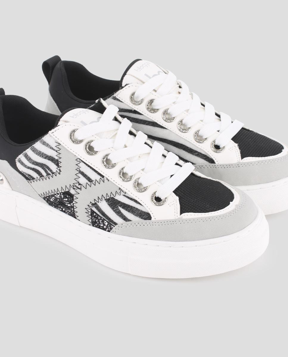 Sapatilhas Chunky com Estampado e Purpurina Preto / Branco-4