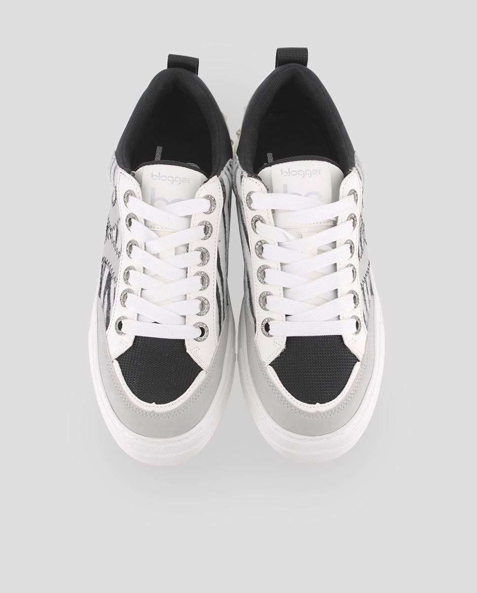 Sapatilhas Chunky com Estampado e Purpurina Preto / Branco-5